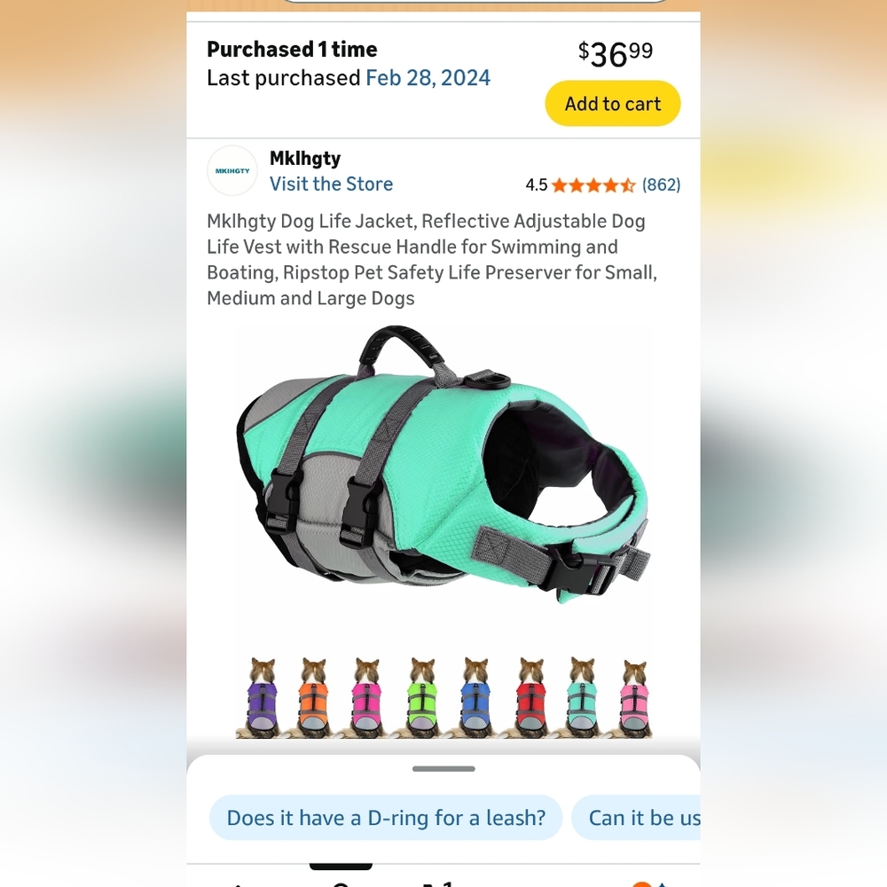 Reflective Adjustable Dog Life Jacket in Teal and Gray, Size M (1206)